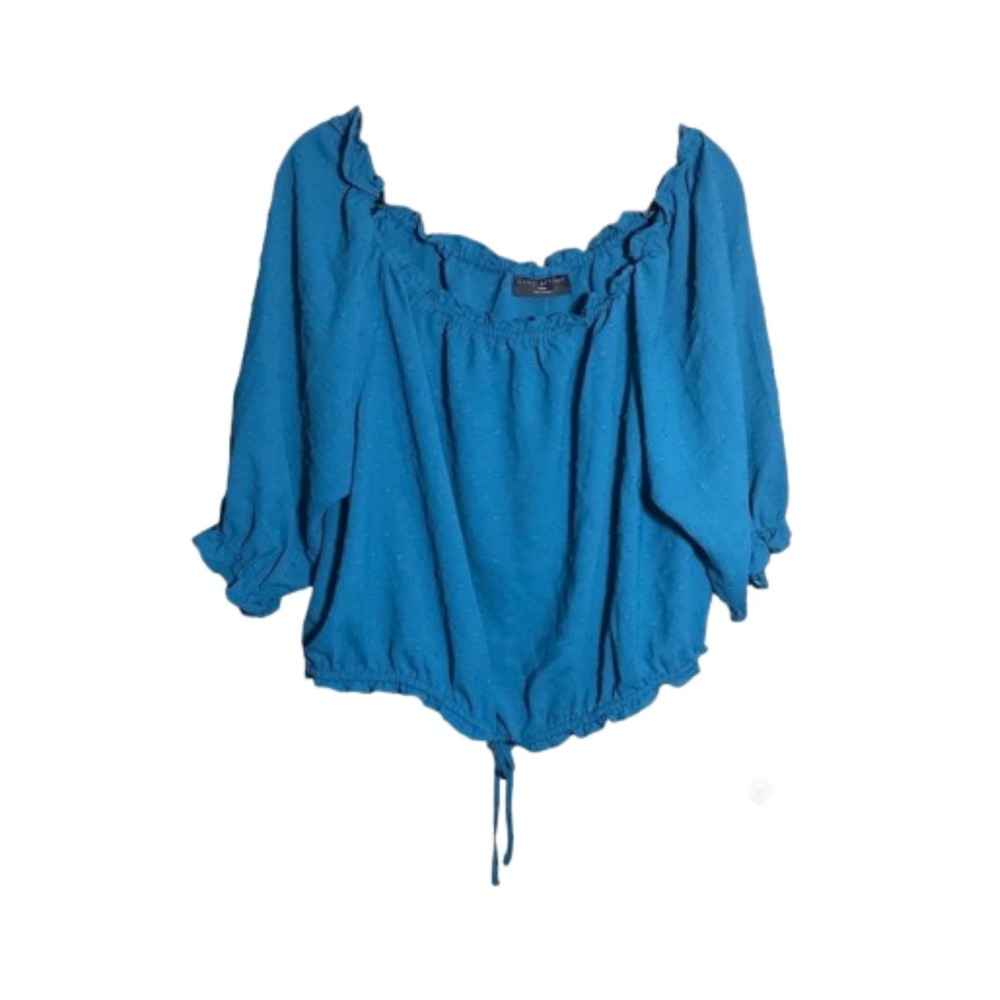 Lane Bryant Peasant Top Ruffle Neckline 3/4 Sleeve Blouse Blue Plus Size‎ 22